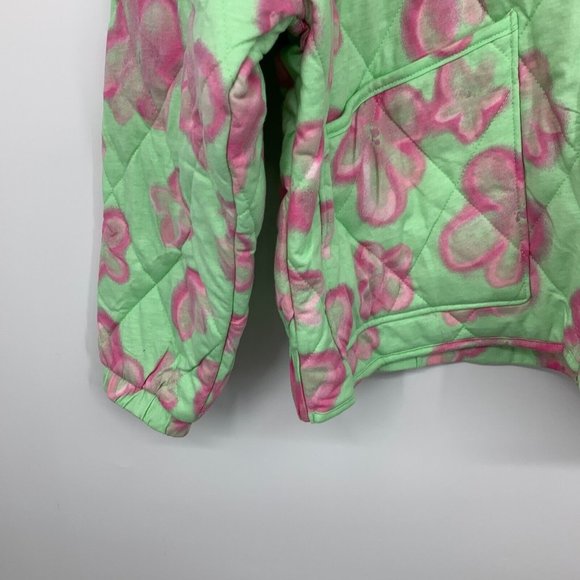 Wild Fable Jacket Hooded Quilted Green Pink Floral Full Zip - Picture 7 of 12